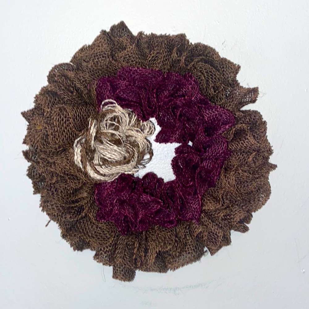 Mini burlap wreath, candle ring centerpiece Purple and Brown Farmhouse…